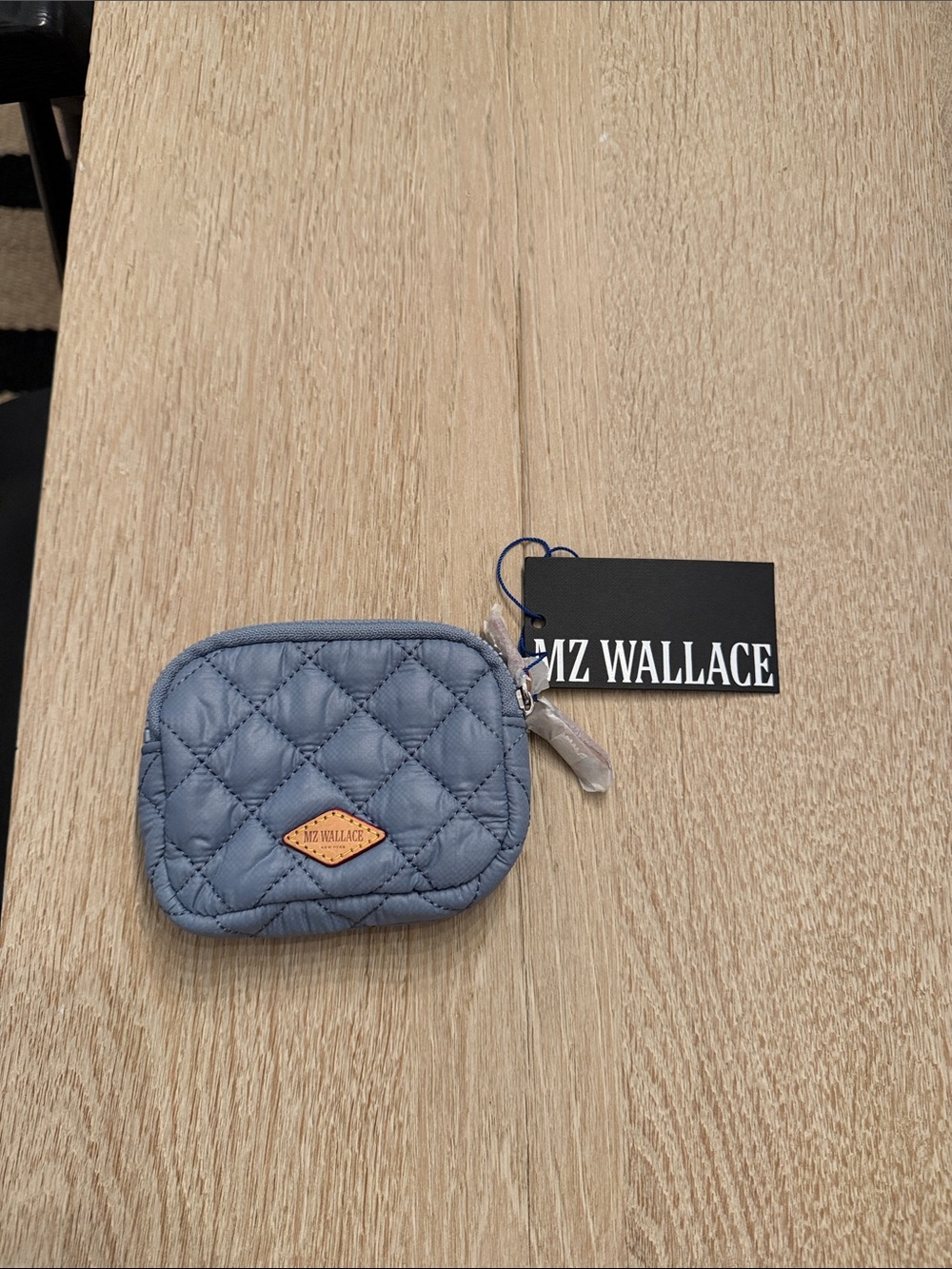 MZ WALLACE double Quilted zip cosmetic Pouch in stone Blue
